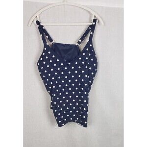 Lands End Tankini Swimsuit Top Womens 1X 16W 18W Blue White Polka Dot Adjustable